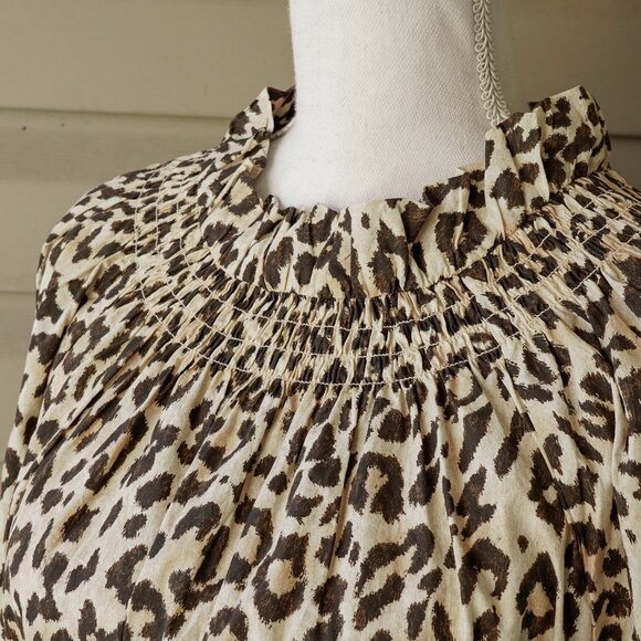 NWT J. Crew Dress Leopard Midi Ruffle Neck 50s Classic Tea Length Balloon Sleeve - Picture 9 of 11